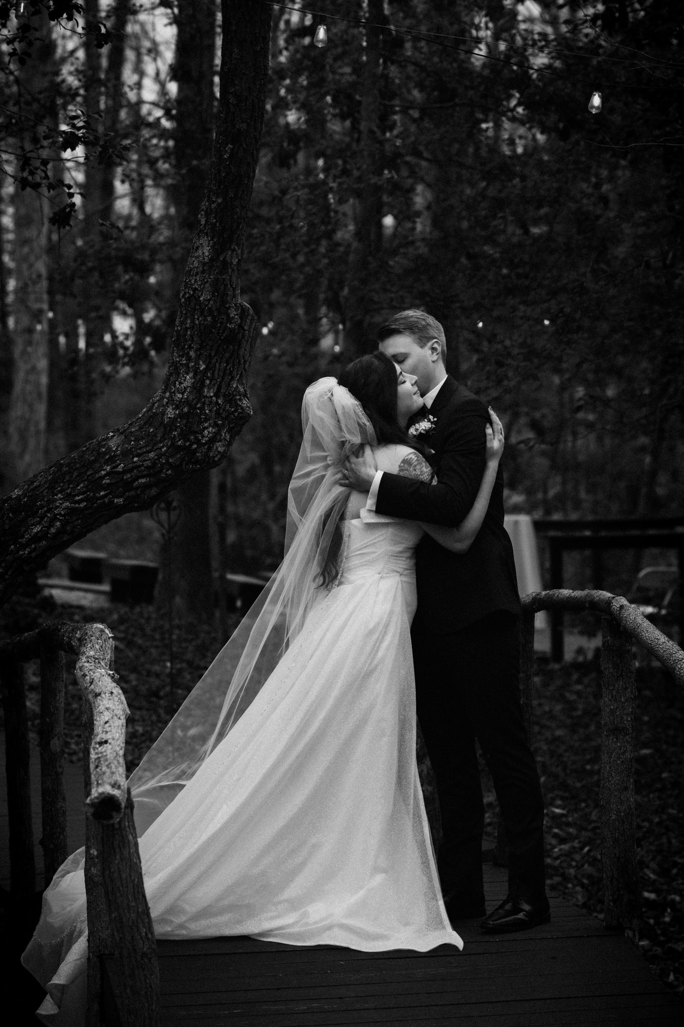 Wedding embrace, black and white